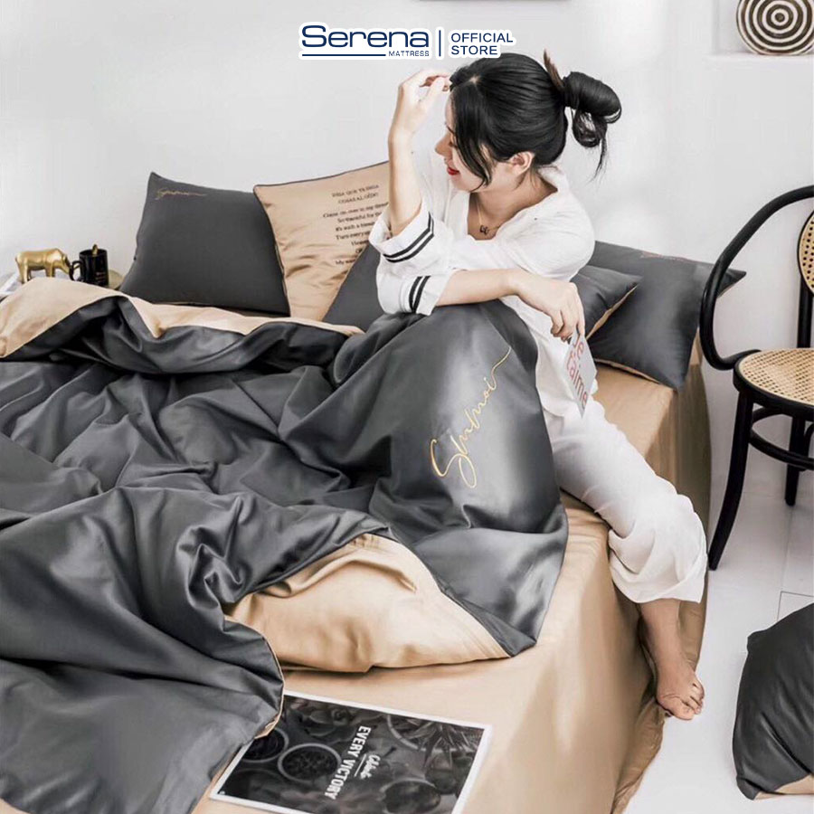 Drap Giường 2m2 x 2m Lụa Thái Sumoi SERENA Cao Cấp - Bộ Chăn Ga Ra Drap Gối Mền Nệm Đệm Giường Đẹp Phi Lụa Thái 5 Món Khách Sạn Cao Cấp 1m2 1m4 1m6 1m8 2m 2m2x2m