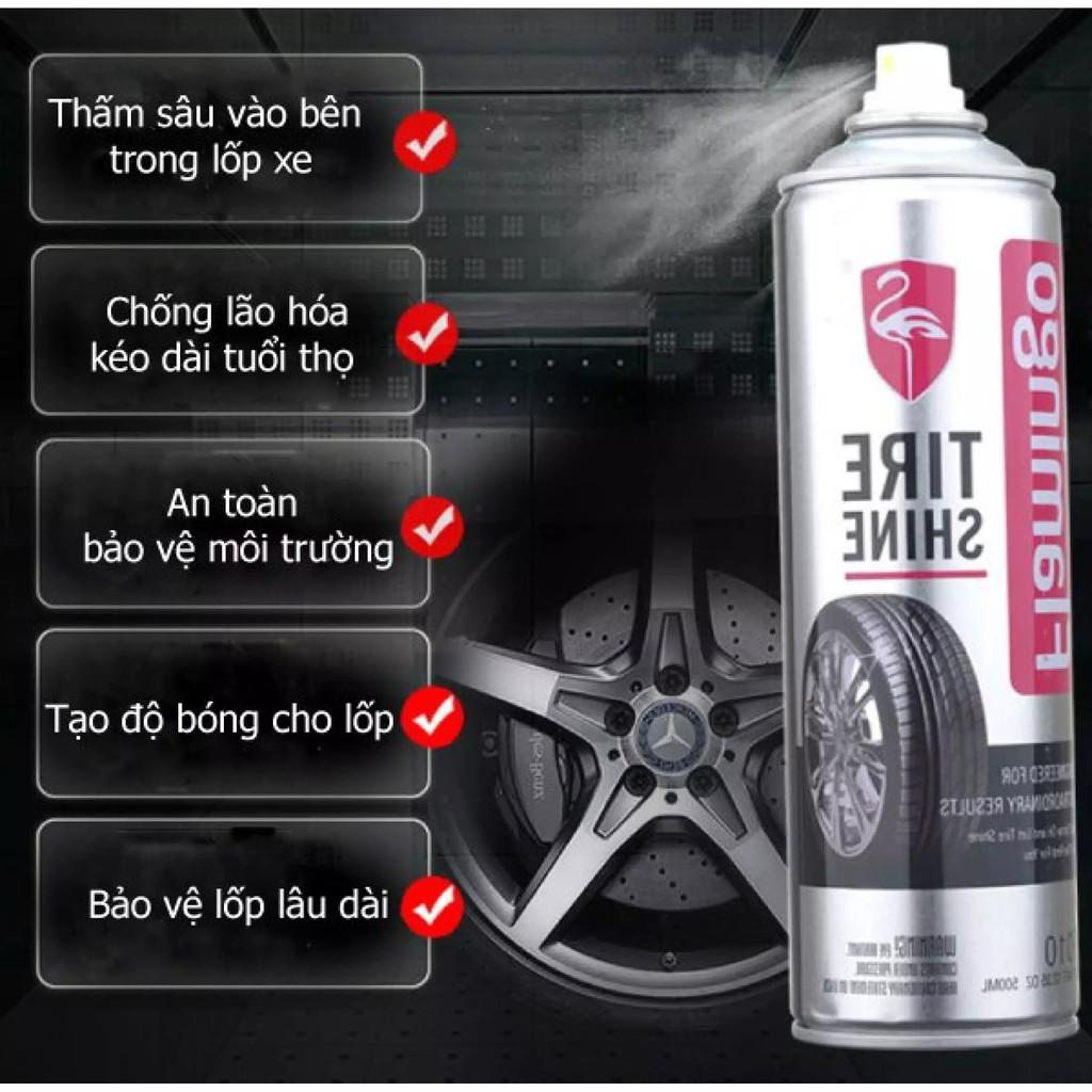 Bình xịt phục hồi và làm sáng bóng la dăng lốp xe, nhựa xe nhập khẩu Flamingo Tire Shine F010