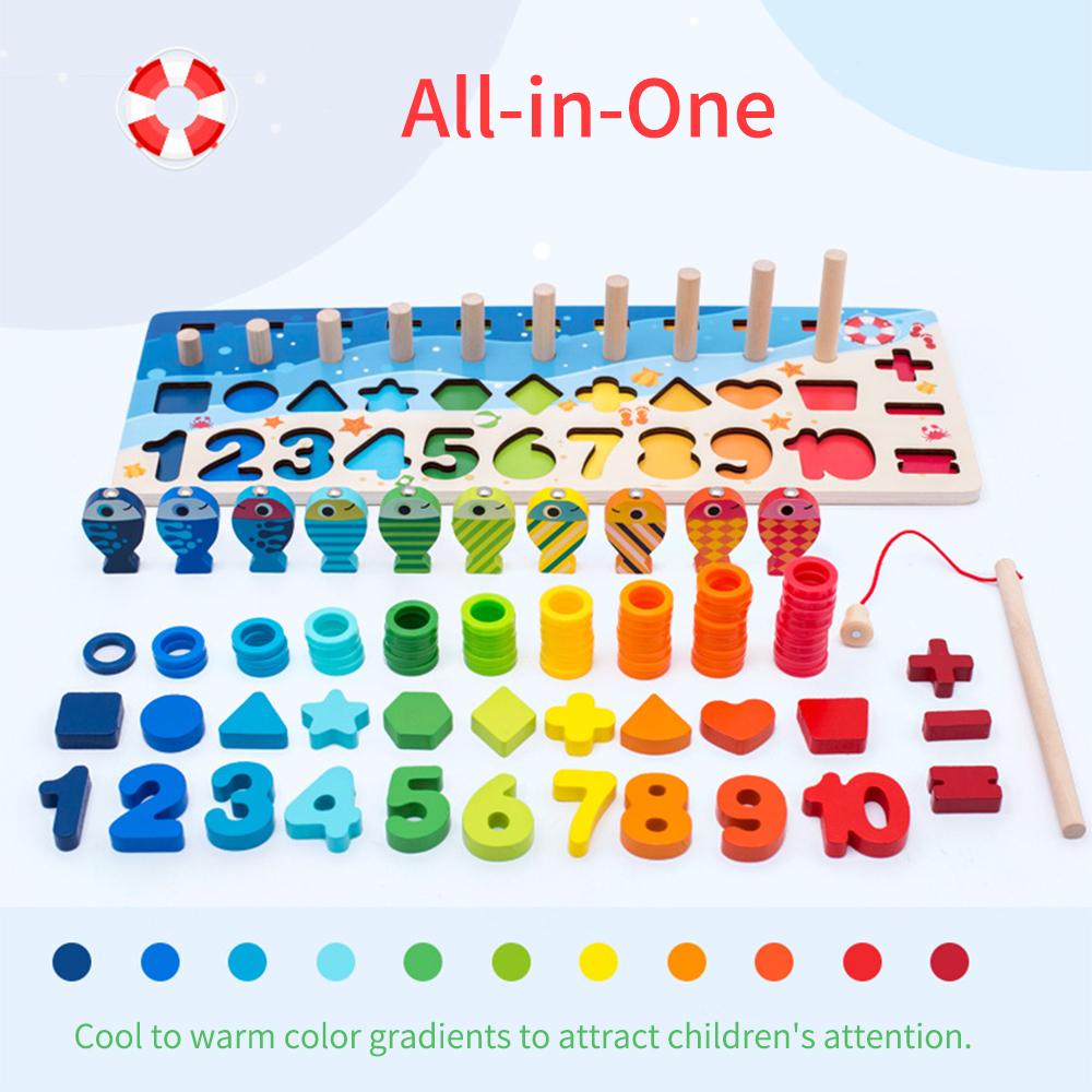 Đồ chơi câu cá từ tính cho trẻ em Bảng lôgarit bằng gỗ Số hình dạng câu đố