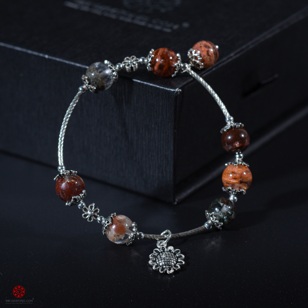 Lắc tay thạch anh ưu linh đa sắc phối charm bạc thái cao cấp 92.5% - Hỗ trợ tốt tất cả các mệnh | VietGemstones