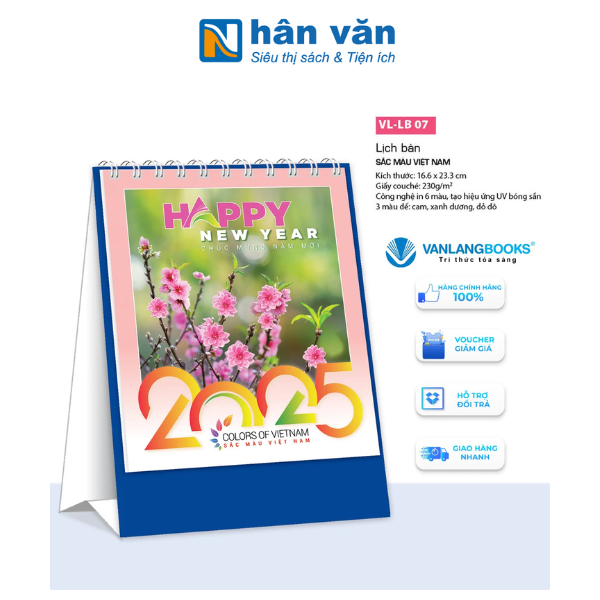 Lịch 2025 - Lịch Bàn Đứng - Lịch Văn Lang 16.6 x 23.3 cm ( Giao Màu Đế Ngẫu Nhiên )