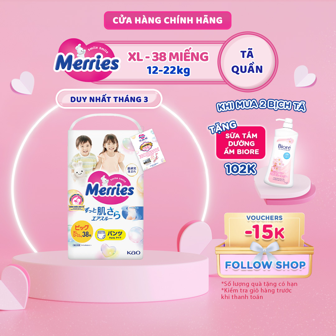 Tã/bỉm quần Merries size XL - 38 miếng (dành cho bé từ 12 - 22kg)