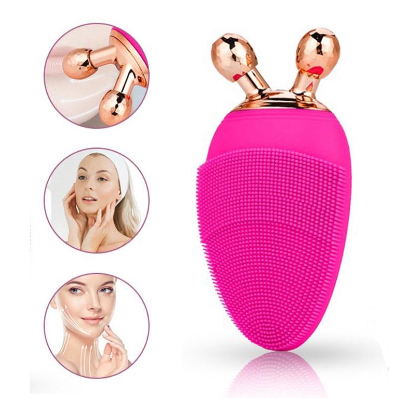 Điện Làm Sạch Da Mặt Bàn Chải Con Lăn Massage Sạc Ốp Sonic Lỗ Chân Lông Sữa Rửa Mặt Da V Chăm Sóc Mặt Nâng Chống Nhăn