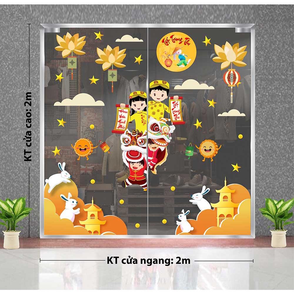 Decal trang trí trung thu 2023 bé và lân trên cung trăng