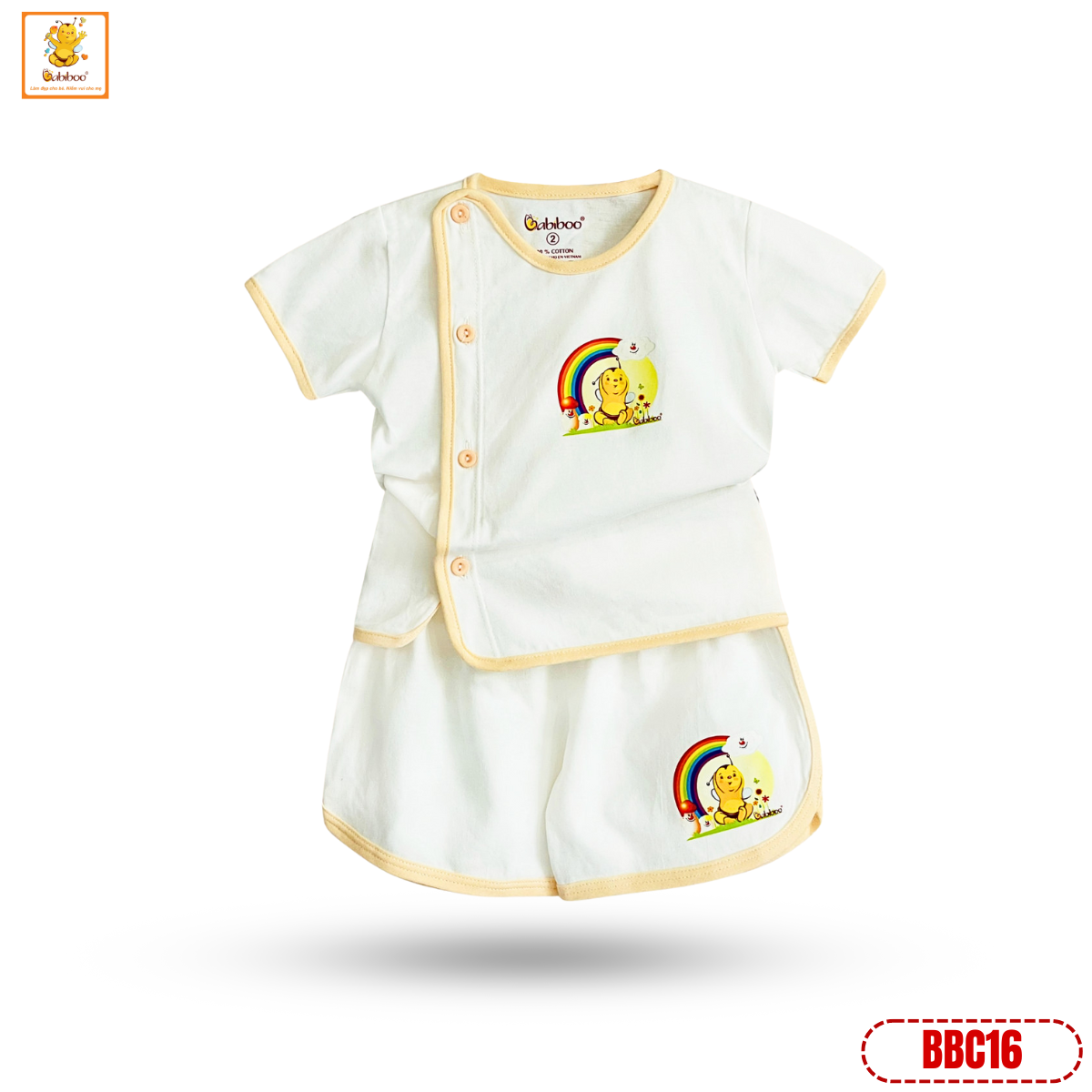 Bộ sơ sinh Babiboo bộ cộc tay áo bác sĩ cotton tự nhiên mềm mại, mịn mát- BBC16