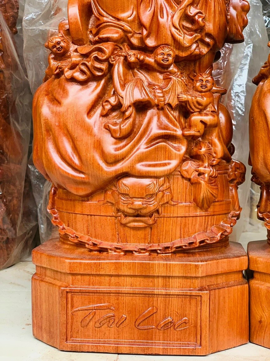Tượng phật di lặc ngũ phúc bằng gỗ hương đá kt cao 60×24×14cm