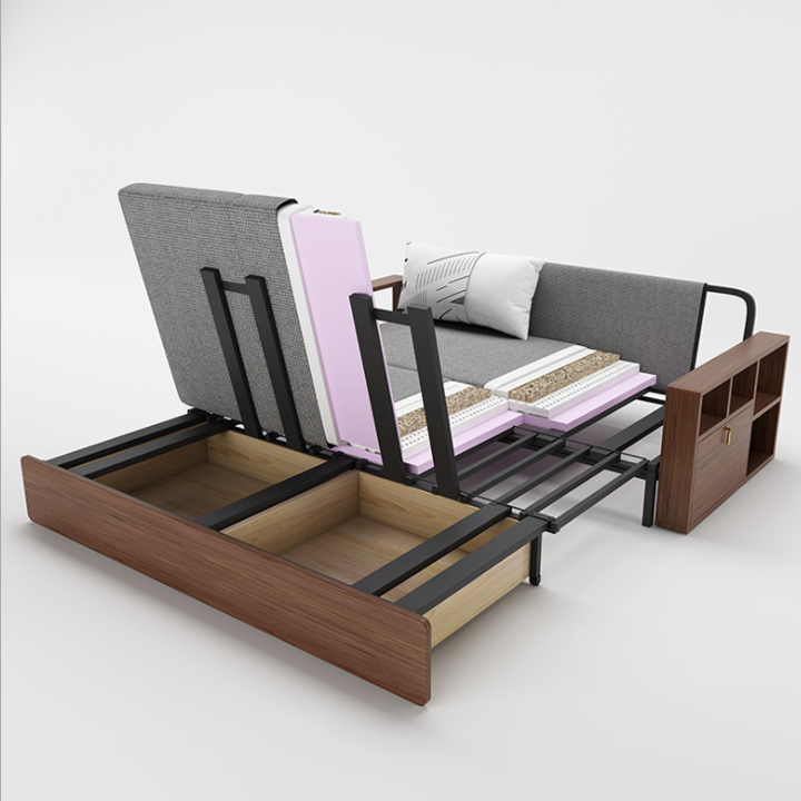 Giường Sofa Thông Minh, Ghế sofa đa năng - Sofa giường thông minh gấp gọn Tay Gỗ Sang Trọng , Khung Thép Thiết Kế Hiện Đại KT 1,46m hoặc- 1,76m x Dài 1,95m