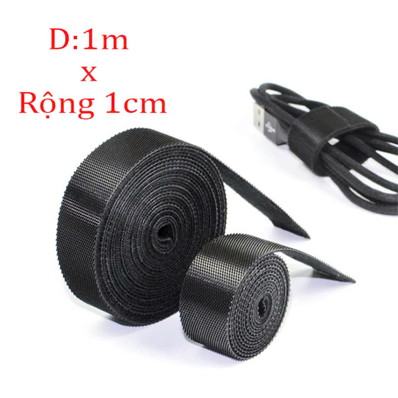 Combo 2 Cuộn Băng Gai Dính Cỡ 1cm x 1m - Dây Dính 2 Mặt Quấn Dây Điện, Dây Sạc, Tai Nghe Gọn Gàng - Hàng Nhập Khẩu