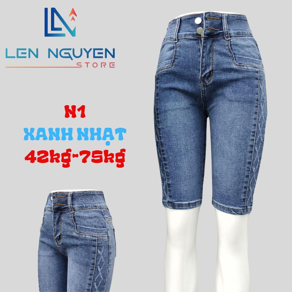 N1_Quần jean nữ, ngố 5 tất, lưng cao, quần bò nữ dáng ôm, quần rin nữ có big size, cho 42kg đến 75kg,LEN NGUYEN STORE - Xanh Ánh Rêu