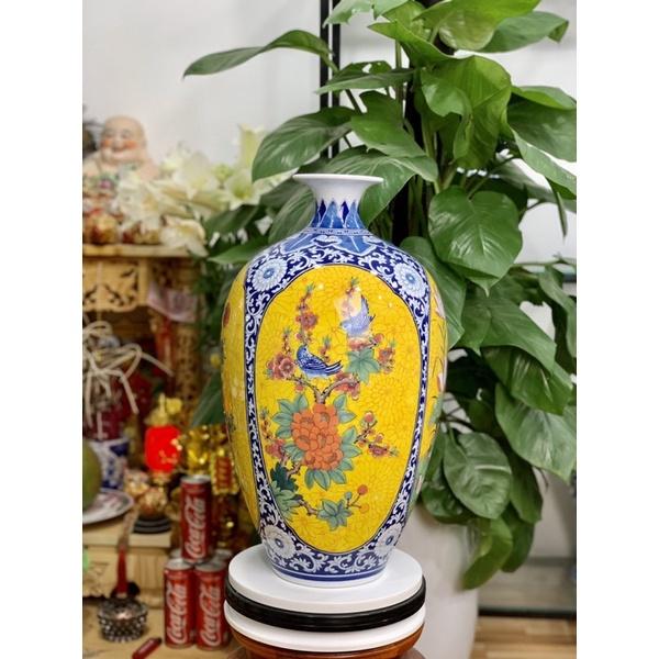 Bảo bình hút lộc, men lam, họa tiết vẽ thủ công. Gốm sứ Bát Tràng cao cấp.