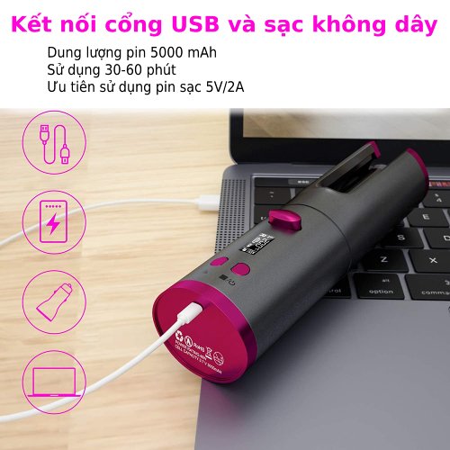 Máy uốn tóc tự động không dây chuẩn FDA 6 cấp độ nhiệt màn hình LCD