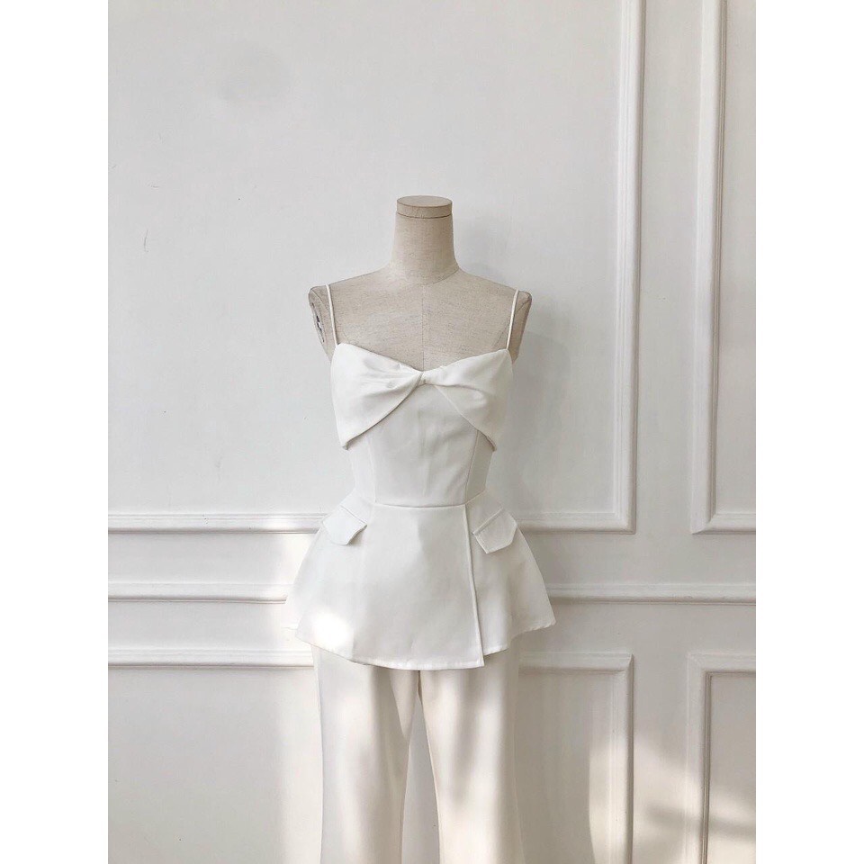 Áo peplum hai dây nơ kiểu, nắp túi form xòe cực sang chảnh