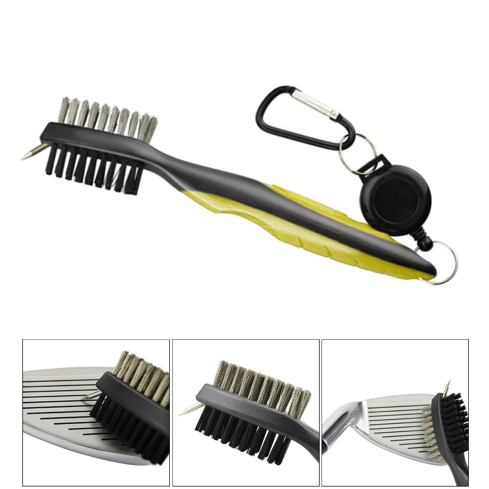 Double Sided Golf Club Brush Tool Kit Groove Cleaner Cleaning Tool, Retractable Extension Cord and Clip Golf Accessories
