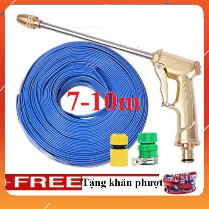 ️Evoucher Bộ dây vòi xịt nước rửa xe, tưới cây , tăng áp 3 lần, loại 7m, 10m 206701-3 đầu đồng,cút,+ khăn phượt