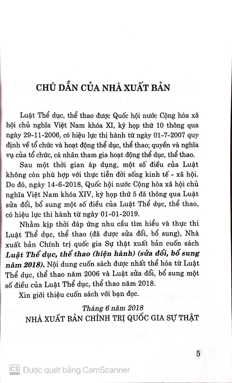 Luật thể dục thể thao ( Hiện hành) ( Sửa đổi , bổ sung năm 2018)