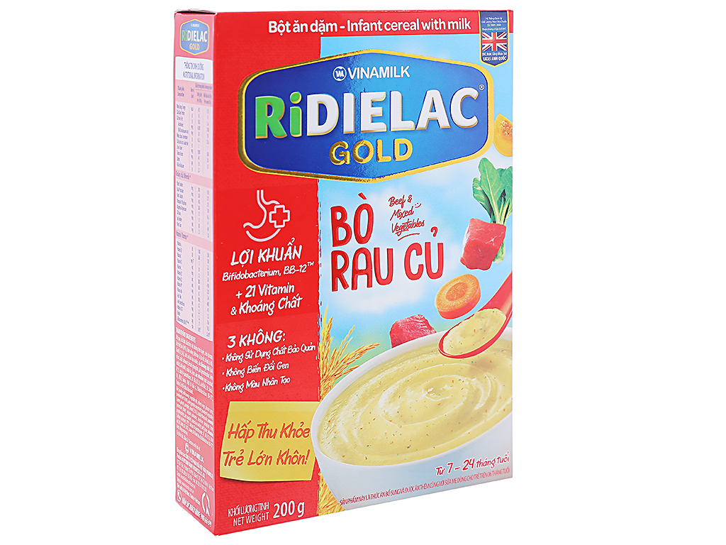 Bột ăn dặm Ridielac Gold bò rau củ hộp 200g (7 - 24 tháng)