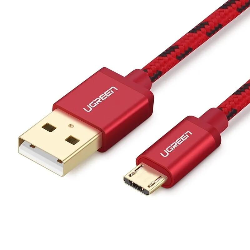 Ugreen UG40457US246TK 1M màu Đỏ Cáp sạc truyền dữ liệu USB 2.0 sang MICRO USB dây bọc lưới - HÀNG CHÍNH HÃNG