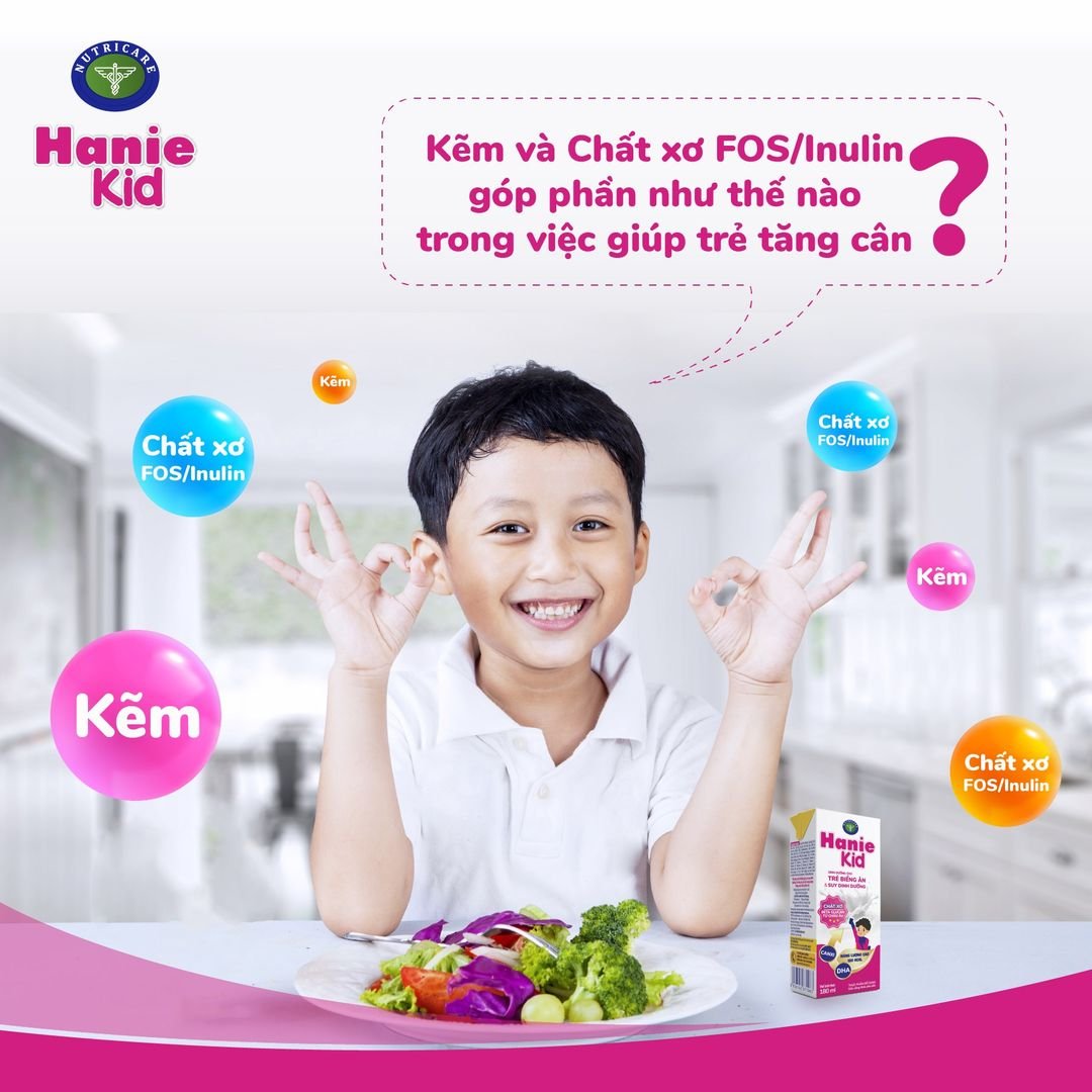 Sữa bột Nutricare Hanie Kid 2+ dinh dưỡng chuyên biệt cho trẻ biếng ăn, suy dinh dưỡng