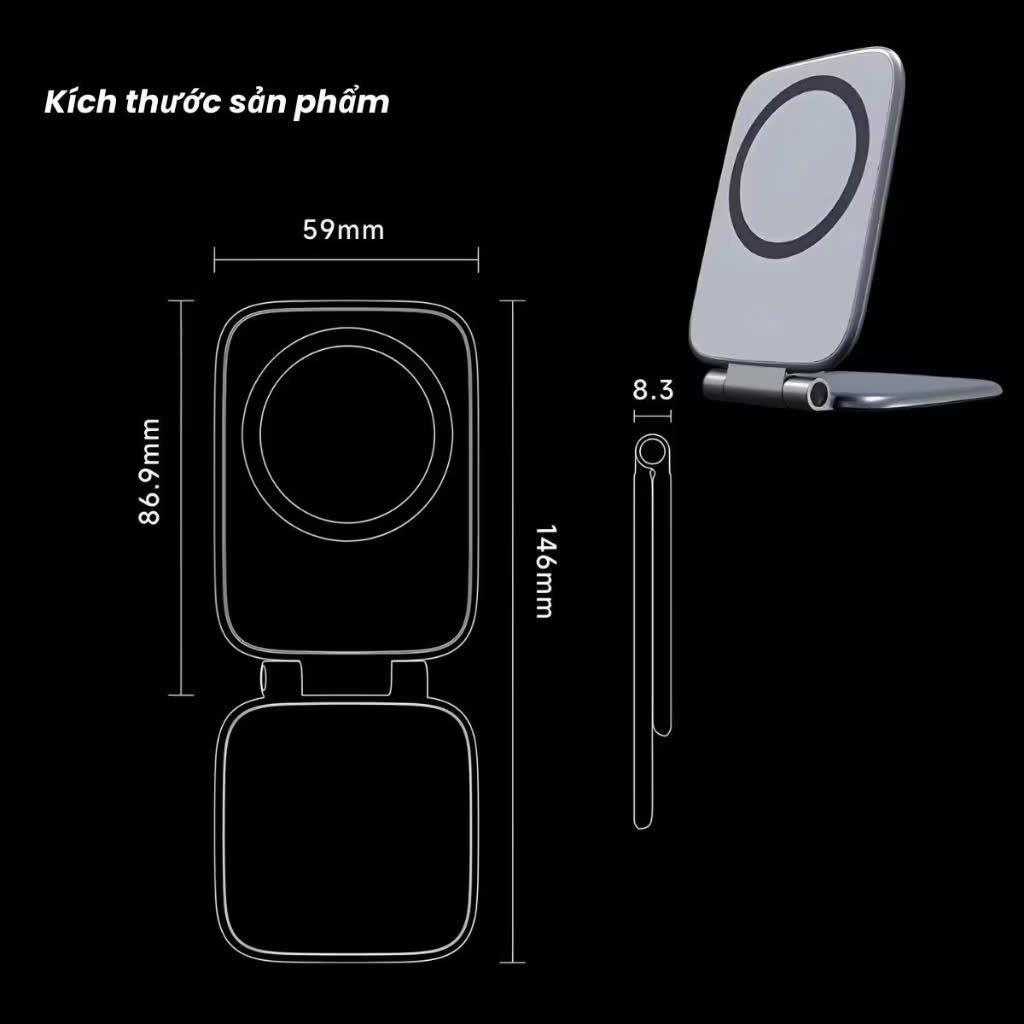 Giá đỡ điện thoại ô tô từ tính siêu mỏng, giá đỡ điện thoại nam châm siêu mạnh xoay 360 độ gấp gọn - Hàng chính hãng