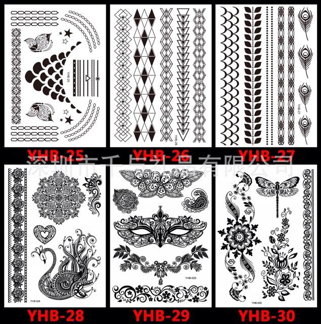 Set Hinh xăm dán tatto henna nghệ thuật 3D họa tiết henna 21*15cm