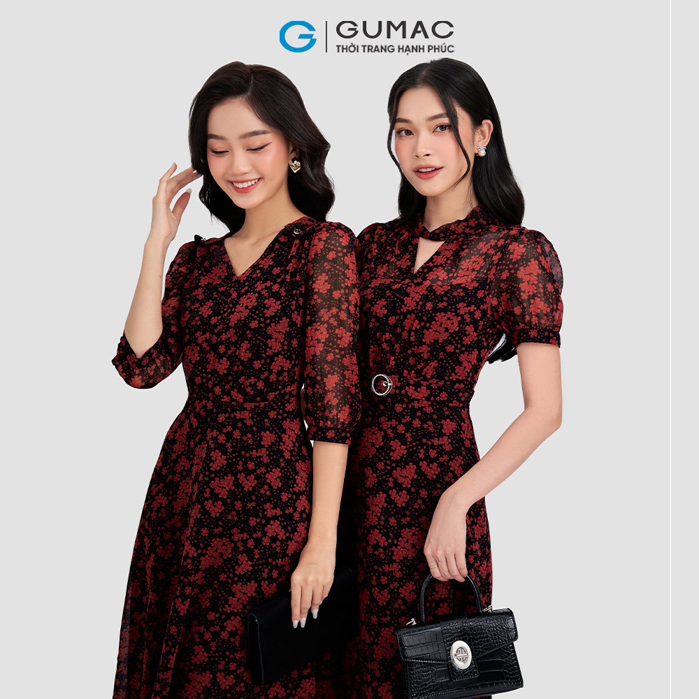 Đầm A cổ xoắn GUMAC DD03065