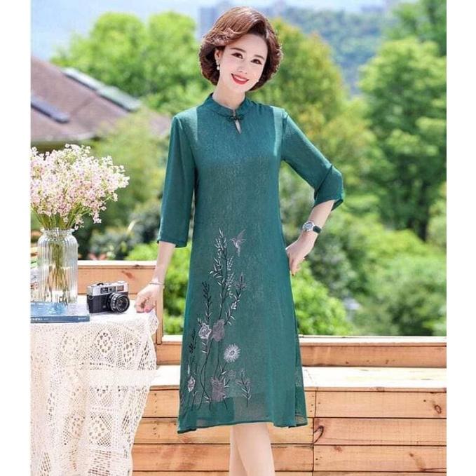 ️Đầm Suông Trung Niên️Đầm Dự Tiệc Trung Niên Phối Họa Tiết Hoa Dáng Suông Sang Trọng Size M -&gt; 3XL