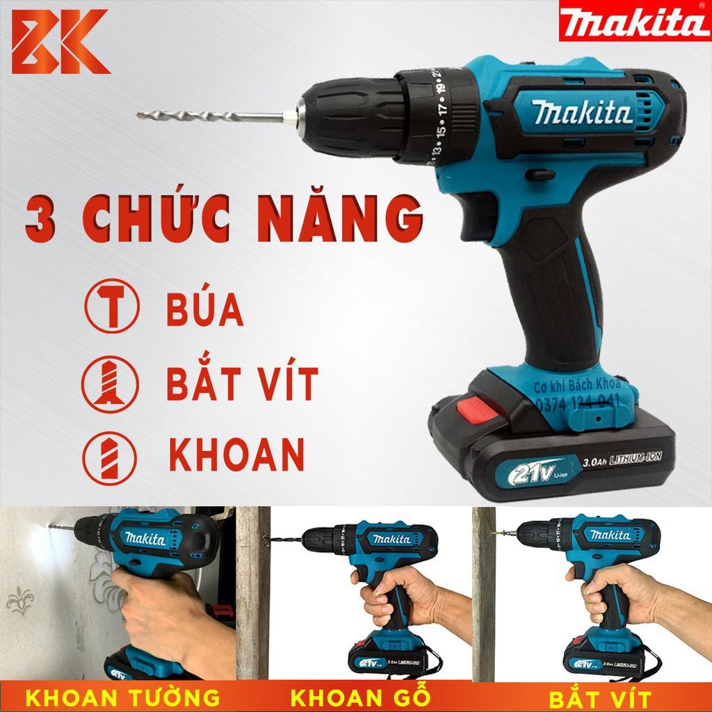 Máy Khoan pin MAKITA Có Búa 21V Kèm Phụ Kiện 24 chi tiết - Máy Khoan tường, bê tông, bắn vít, vặn vít 24V - 2Pin 5 Cell