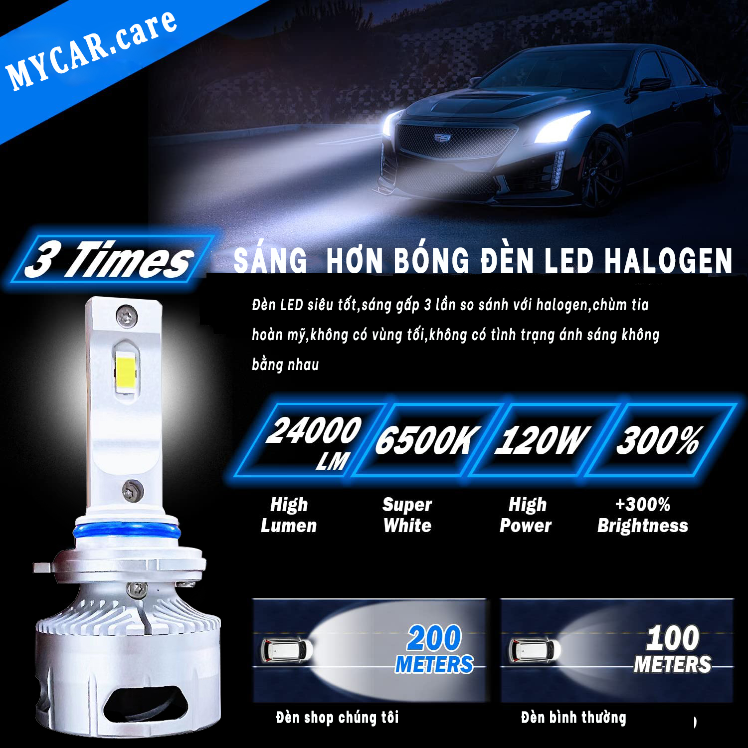 Bóng đèn đèn pha ledH4,H11,9005,9006,9004,9007,H13 điện áp 9-18V/24v(chuyên dụng cho xe tải),80W,7000LM,6500k siêu sáng