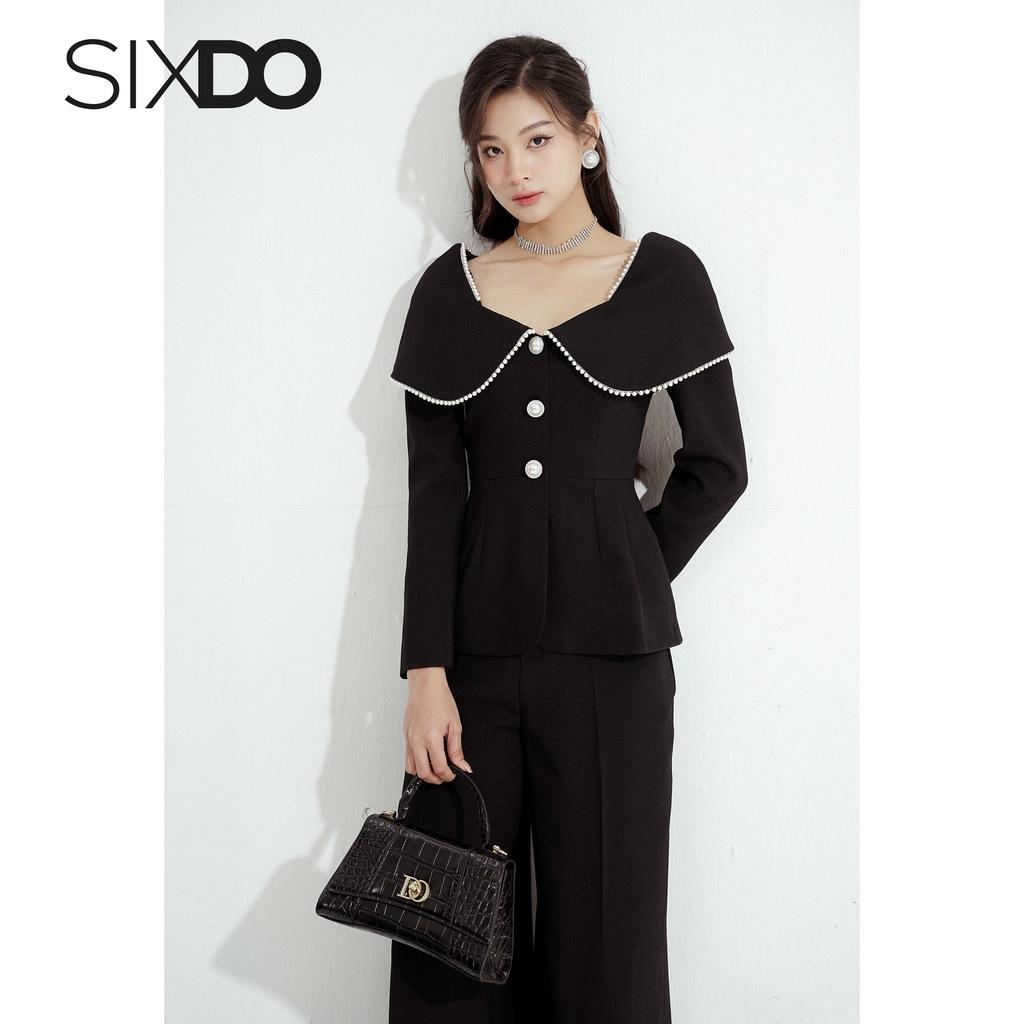 Áo Vest nữ dài tay phối hạt cổ SIXDO