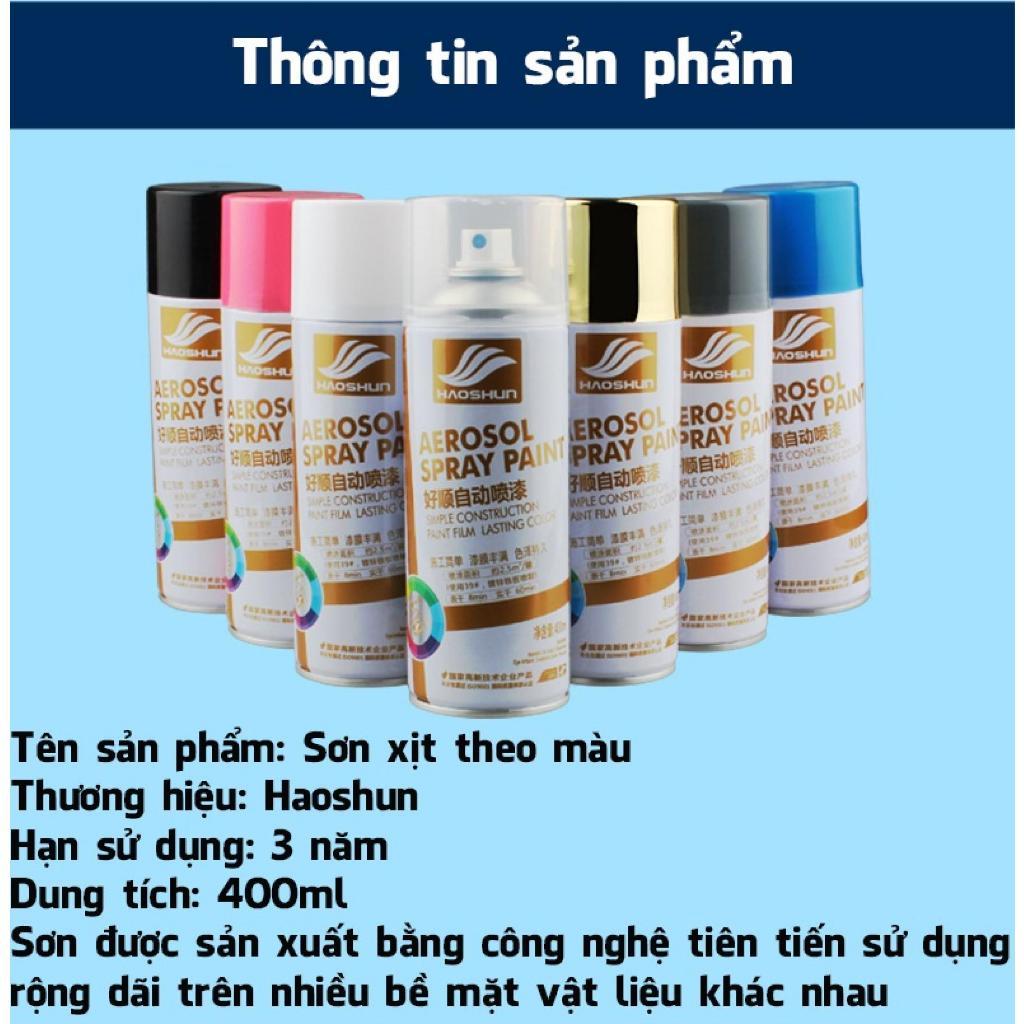 Bình Sơn Phun Theo Màu Xe Haoshun 400ML Sơn Xịt Nhanh Khô, Sơn Xe Ô Tô Haoshun màu đen, chrome bạc, phủ bóng Tiện Lợi