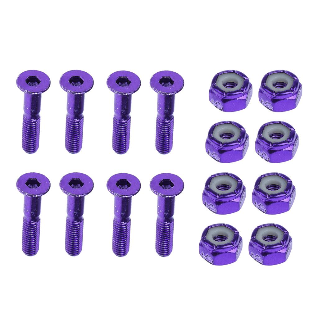 2x8pcs Replacement Skateboard Truck Hardware Set Longboard Screws Bolts Purple