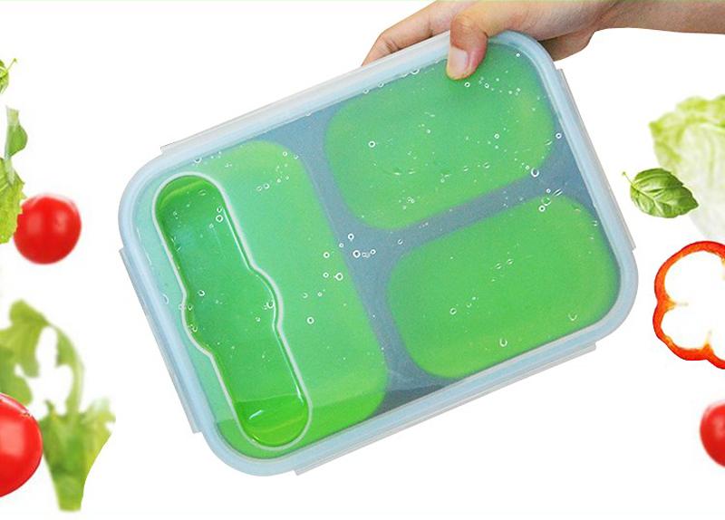 Silicone Folding Lunch Box Lunch Box Thực phẩm container lò vi sóng dã ngoại Bộ đồ ăn