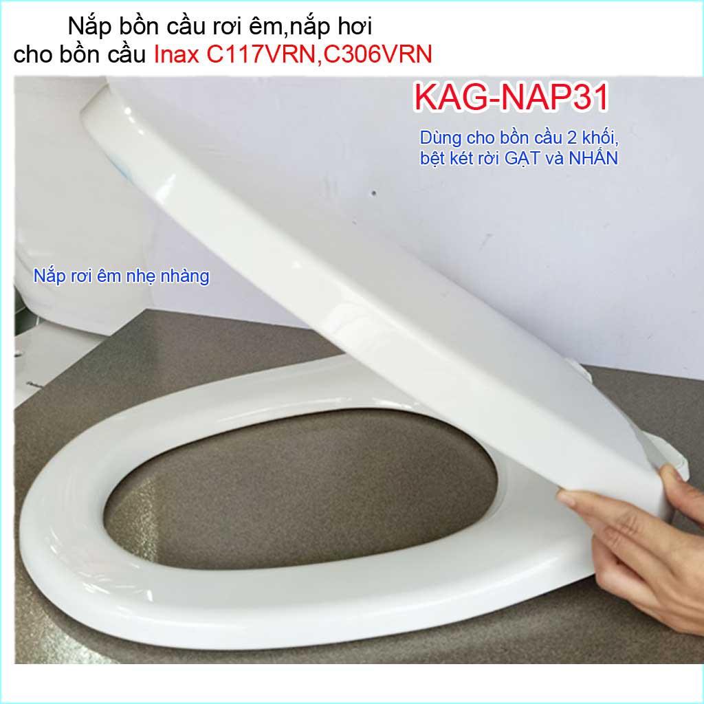 Nắp đậy bồn cầu rơi êm KAG-NAP31, nắp cho bàn cầu Inax C.117VRN,C306VRN, nắp cho cầu Inax