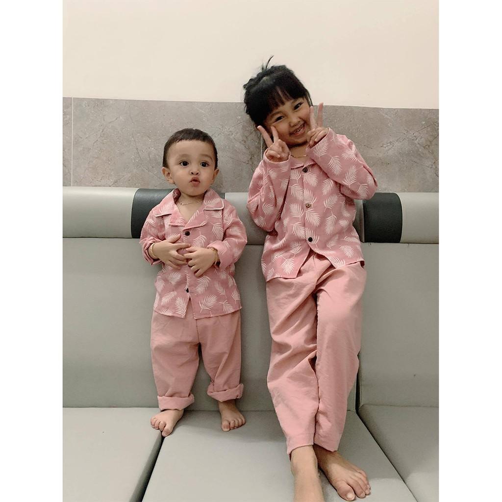 Bộ Ngủ Pijama Mặc Hè Chất Đũi Cho Bé Trai và Bé Gái