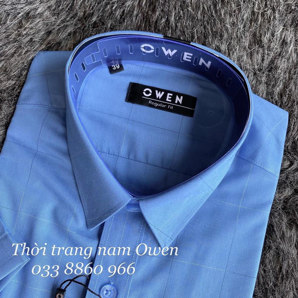 OWEN - Áo Sơ mi ngắn tay Owen REGULAR FIT chất sợi sen màu xanh kẻ ô 220088