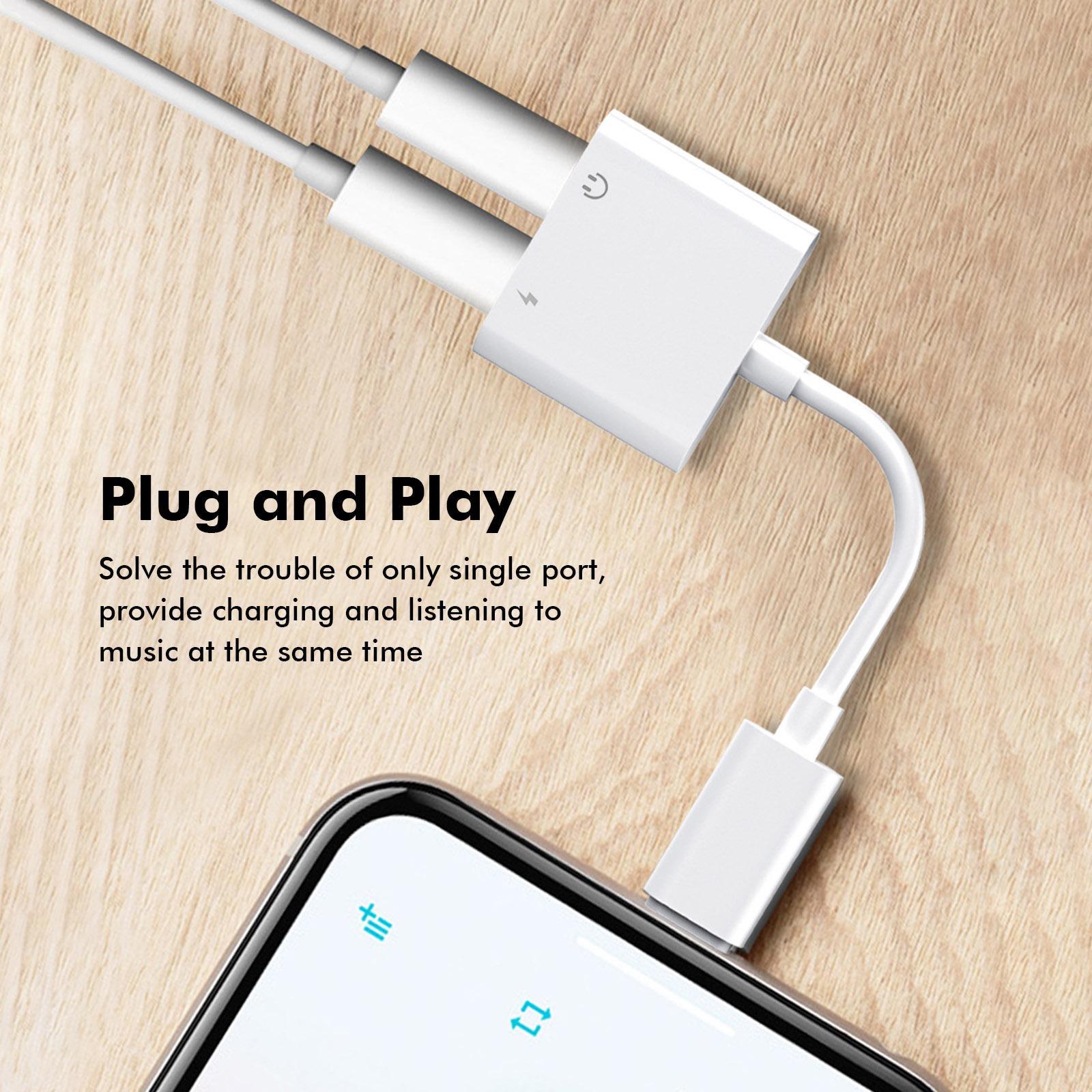 2 in 1 Charging Cable Splitter Earphone Cable Audio Adapter IOS Audio Headset Charger Converter Compatible with iPhone