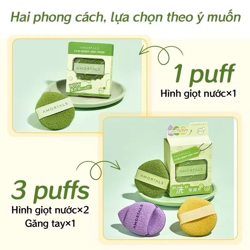 COMBO 3 Hộp Bông Mút Rửa Mặt Amortals, Mút Rửa Mặt Bọt Biển, Làm Sạch Mặt, Bông Mút Hình Giọt Nước - HÀNG CHÍNH HÃNG MINIIN