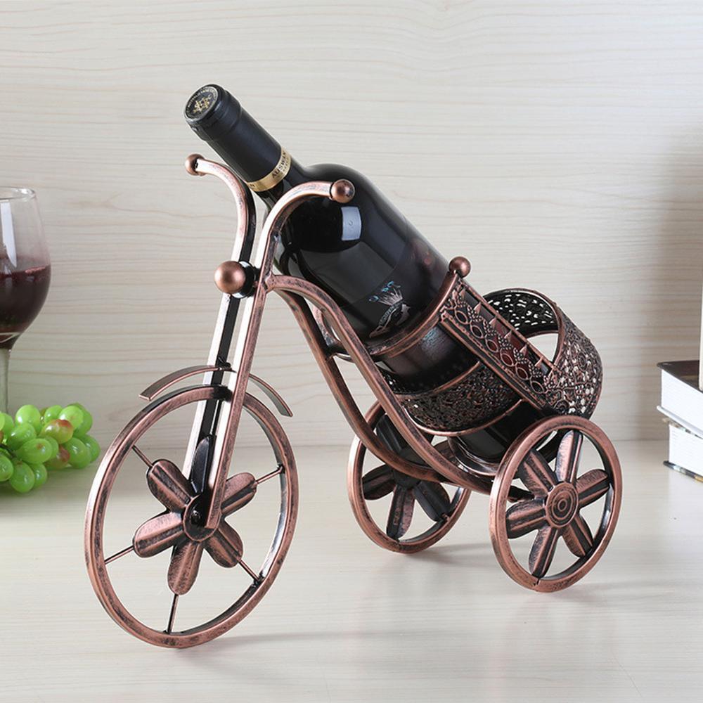 Kệ Xe Đạp Để Chai Và 2 Ly Vang Màu Đỏ Đồng NT013