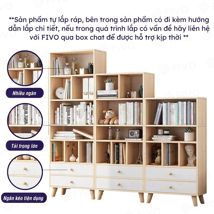 Tủ Đựng Sách Gỗ MDF FIVO FB61 (50 x 24 x 147cm) Phong Cách Hàn Quốc (Có Hộc Kéo)- Hàng Chính Hãng