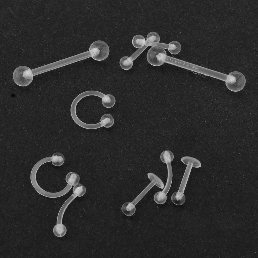 10Pcs Acrylic Body Piercing Jewelry Eyebrow Tongue Bar Lip Nose Rings Studs