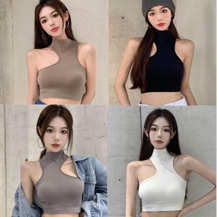 MS637 Áo kiểu nữ cổ yếm cao cut out sát nách croptop cá tính