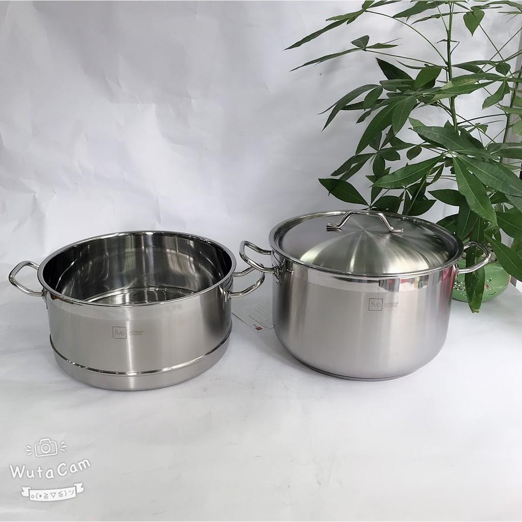 Bộ xửng hấp 3 đáy từ inox 430 Fivestar standard nắp inox 32cm ( tặng 2 muỗng canh )