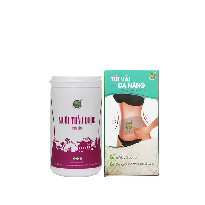 Combo 2 Muối Thảo Dược Chườm Bụng Thon Gọn Eo Làm Đẹp Cung Đình + 1 Túi Đựng Muối