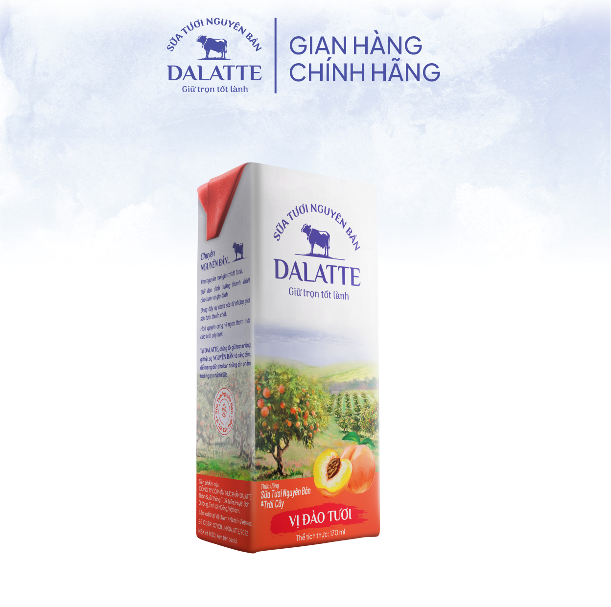 Thùng 48 hộp DALATTE 170ml SỮA TƯƠI NGUYÊN BẢN tiệt trùng - Vị đào tươi - 48 hộp Giữ trọn nguyên bản, trao trọn tốt lành