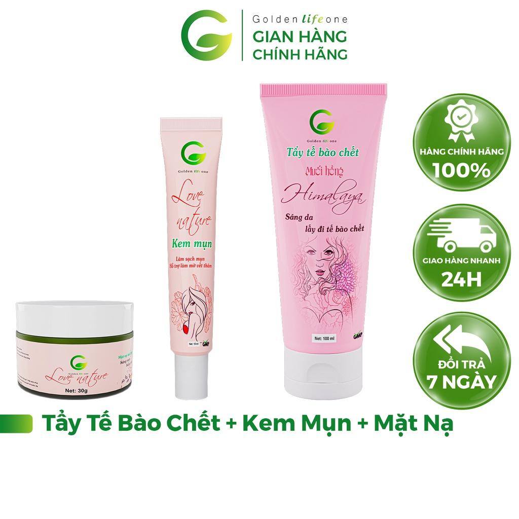 Combo Tẩy Tế Bào Chết Love Nature 100ML + Kem Mụn Love Nature 15G + Mặt Nạ Tảo Biển Love Nature 30G