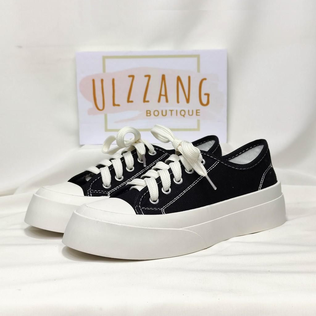 Giày thể thao nữ Ulzzang bata đen trắng bò sữa đế bánh mì độn đế vải canvas vintage conver cute