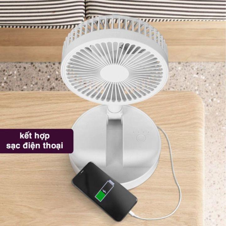 Quạt Để Bàn Mini, Quạt Tích Điện Gấp Gọn Tiện Dụng– Xoay 180 Độ Với 4 Chế Độ Gió Cực Mạnh