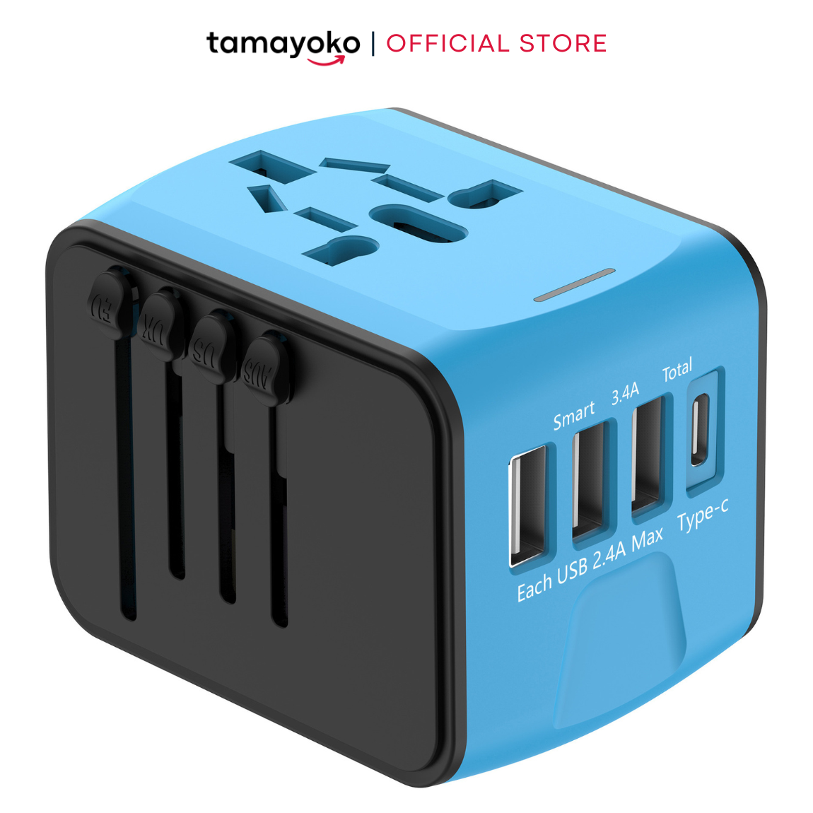 Ổ Cắm Điện Du Lịch Quốc Tế Đa Năng Tích Hợp 3 Cổng Usb - A 1 Cổng Usb C. Chất Liệu Nhựa Pc Chống Cháy Phù Hợp Với Hơn 150 Nước. Hàng Chính Hãng Tamayoko - Xanh Da Trời
