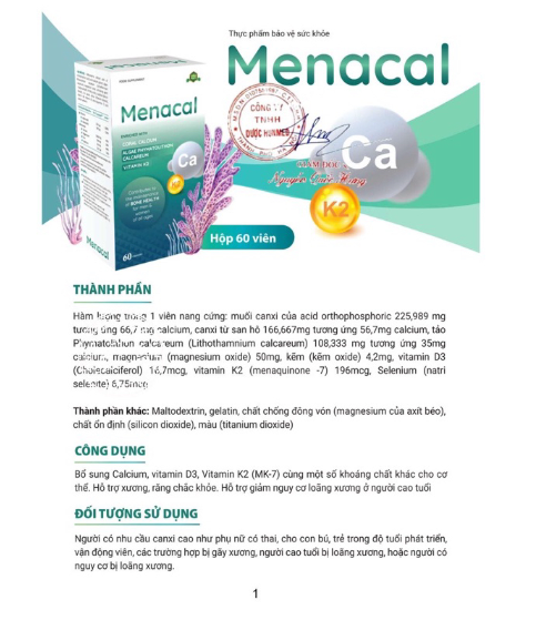 Viên uống Menacal bổ sung Canxi, vitamin K2 và D3 Aplicaps cho mẹ bầu và trẻ nhỏ (60 viên/hộp)