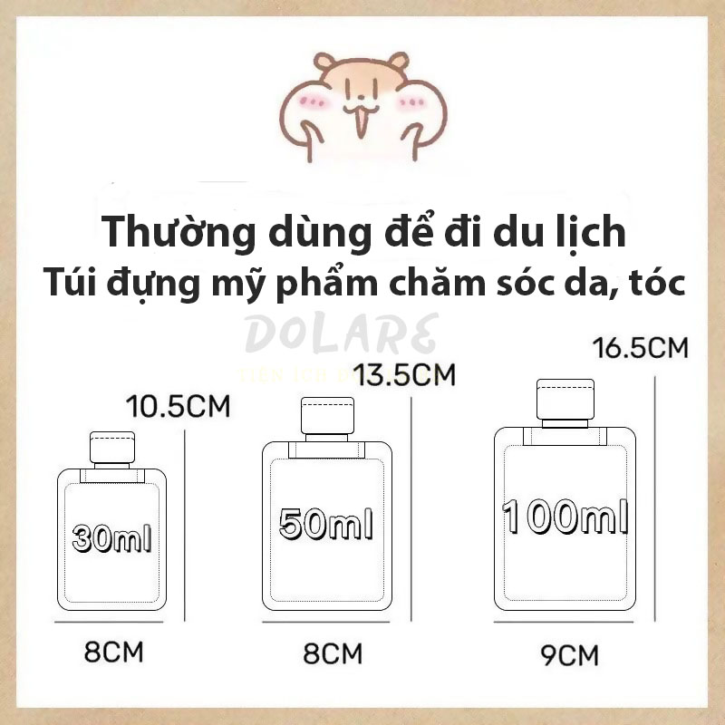 Combo 3 Túi Chiết Mỹ Phẩm Du Lịch 30ml/50ml/100ml, Túi Đựng Mẫu Thử Kem Dưỡng, Dầu Gội Tái Sử Dụng